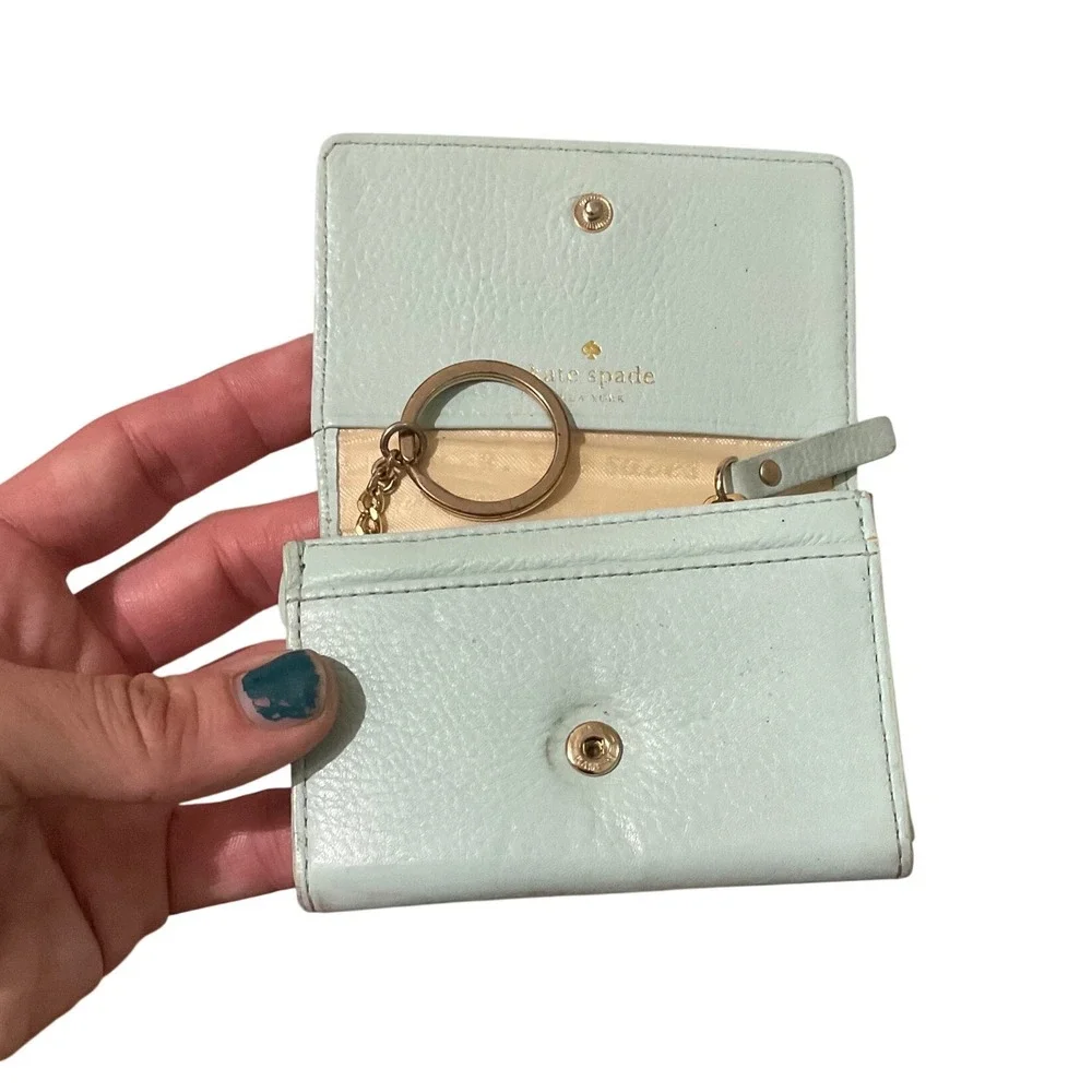 Kate Spade Mint Green Pebbled Leather Bow Card Holder Wallet PWRU4240